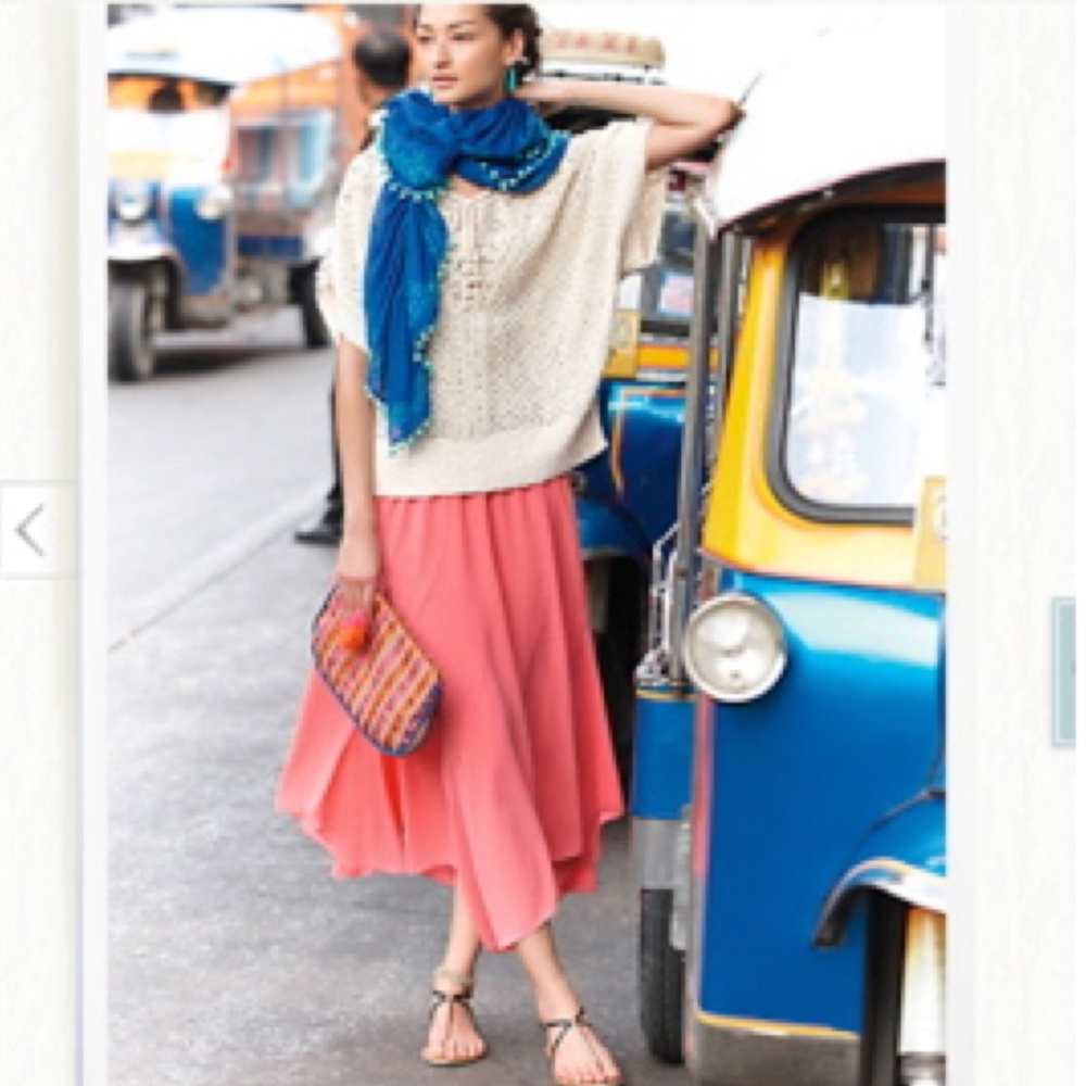 Anthropologie Floreat Blue & Green Pompom Scarf